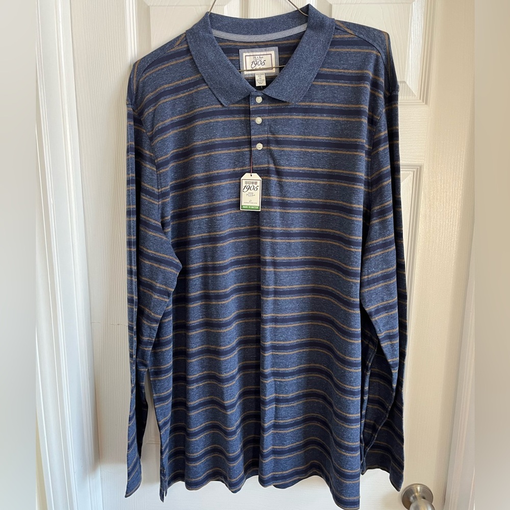 Jos. A. Bank 1905 long sleeve polo, blue striped, tailored fit, 3x, NWT, #12